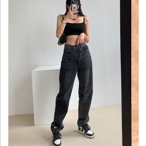 Side waist black washed jeans